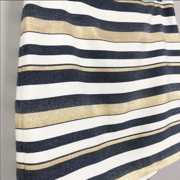 J. CREW | Bold Stripe Mini Skirt Metallic Gold, White, Denim Blue Women’s Size 6 - Picture 2 of 7